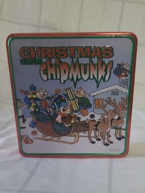 Christmas With The Chipmunks Metal Tin Can w/Attached Lid Tin ONLY 2007